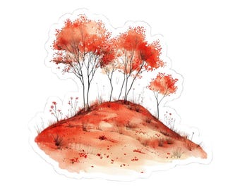 Autumn Trees Sticker, Watercolor Landscape Decal, Fall Season Decor, Gift for Nature Lover, Laptop Stickers, Planner Stickers