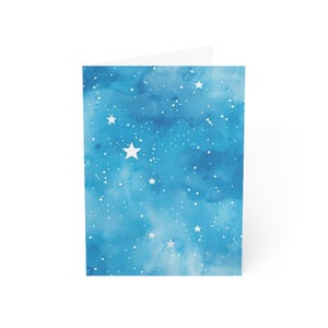 Cartes de voeux bleu ciel étoilé, lot de 10 ou une carte pliée avec enveloppe, vierges à l'intérieur, coffret cadeau de papeterie simple carte postale aquarelle