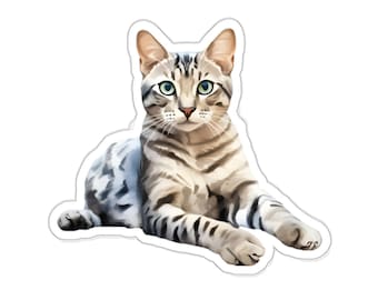 Bengal Cat Sticker, Realistic Pet Decal – Waterproof Vinyl for Laptop Water Bottle Phone Case Journal, Cat Lover Gift, Watercolor Animal Art
