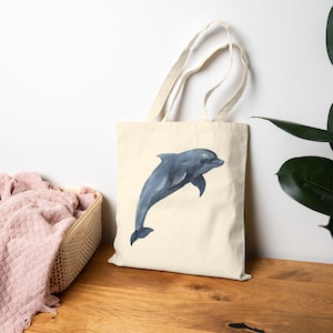 Dolphin Tote Bag, Watercolor Art, Ocean Lover Gift, Beach Bag, Summer Tote Bags, Nautical Gift Idea, Cute Canvas Tote, Gift for Her