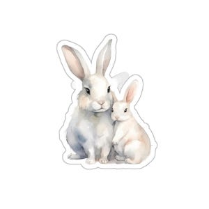 Cute Bunny Vinyl Sticker, Rabbit and Baby Decal, Waterproof Laptop Sticker, Animal Lover Gift, Kawaii Planner Sticker, Bunny Art