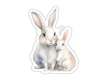 Süßer Kaninchen Vinyl Aufkleber, Wasserfester Laptop Aufkleber, Tier Geschenk, Kawaii Planner Sticker, Kaninchen und Baby Aufkleber