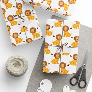 Lindo papel de regalo de león, hojas de papel de regalo de cumpleaños para niños con dibujos de león en acuarela, suministros para fiestas, decoración, papel para manualidades, proyectos de bricolaje