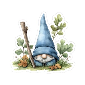 Blue Gnome Sticker, Watercolor Sticker, Garden Gnome Decal, Cute Gnome Gift, Waterproof Sticker, Gnome Lover Gift, Planner Sticker