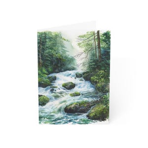 Forest River, lot de 10 ou une carte pliée avec enveloppe, vierges à l'intérieur, aquarelle nature carte postale papeterie