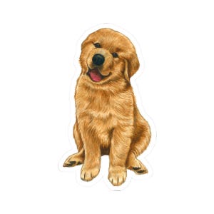 Cute Golden Retriever Puppy, Dog Vinyl Sticker, Glossy and Waterproof, Perfect for Laptops and Water Bottles, Ideal Gift