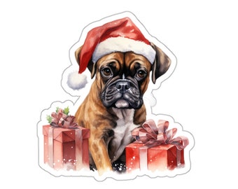 Boxer Christmas Sticker, Cute Dog Vinyl Decal, Festive Holiday Animal Sticker, Waterproof for Laptop Water Bottle Phone Case Notebook Decor
