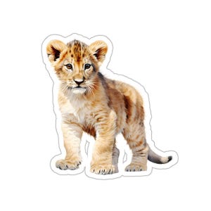 Sticker lionceau mignon, sticker vinyle imperméable, autocollant animal brillant, parfait pour les agendas de bouteilles d'eau d'ordinateur portable, 2-6 pouces