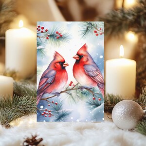Lot de 10 cartes de Noël aquarelle Cardinal, cartes postales écologiques pour les fêtes, Enveloppes blanches incluses, 3,5 x 4,9, 4,25 x 5,5, 5 x 7