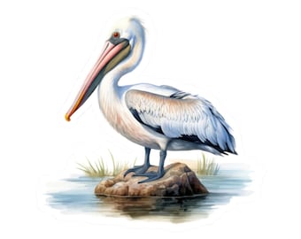 Majestic Pelican Sticker, Coastal Water Bird Decal, Waterproof Vinyl Sticker, Glossy Finish, Cute Bird Art, Eco-Friendly Ink