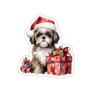 Sticker shih tzu Noël, sticker chiot aquarelle, sticker chien vacances, cadeau pour amoureux des chiens, stickers mignons, cadeau de Noël
