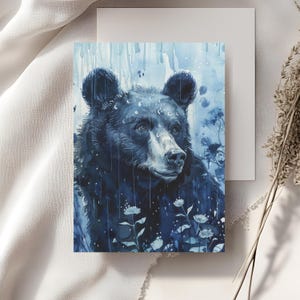 Pacote de 10 cartões comemorativos de urso na chuva, cartões postais de animais em aquarela, artigos de papelaria de arte da natureza, cartões ecológicos com verso em branco, presente para a vida selvagem