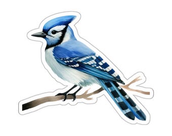Blue Jay Stickers, Watercolor Bird Decal, Pretty Bird Lover Gift, Glossy Waterproof, Laptop Stickers, Planner Stickers, Cute Stickers