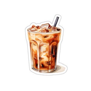 Iced Coffee Sticker, Coffee Lover Gift, Watercolor Art Decal, Laptop Sticker, Water Bottle Sticker, Cute Coffee Sticker, Aesthetic Sticker