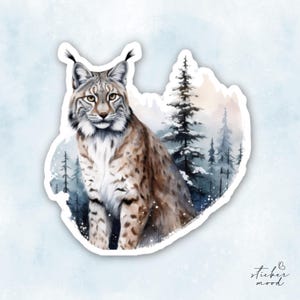 Lynx Forest Wildlife Vinyl Sticker, Nature Animal Decal, Lynx Watercolor Design, Cool Lynx Sticker for Laptop, Water Bottle