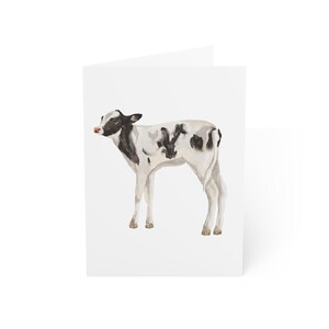 Cartões de felicitações fofos para bebês vacas, pacote com 10 ou cartão dobrado individualmente com envelope, em branco por dentro, conjunto de papelaria para presente com cartão postal de animais de fazenda em aquarela