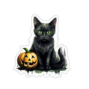 Adesivi di Halloween con gatto nero, adesivo con gatto spettrale e zucca, regalo per gli amanti dei gatti, adesivi autunnali, adesivi carini