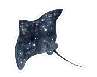 Celestial Galaxy Manta Ray Vinyl Sticker, Starry Night Stingray Decal, Ocean Animal Laptop Sticker, Cute Watercolor Sticker