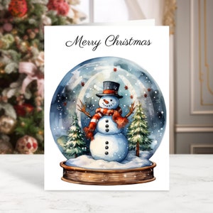 Cute Merry Christmas Card Pack of 10 with Snowman Snow Globe Design Holiday Cards Season&#39;s Greetings with Envelopes for Family & Friends