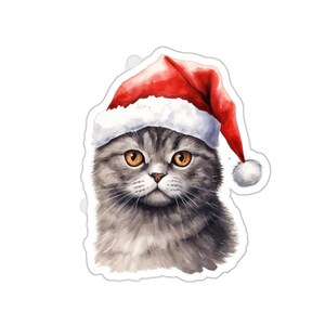 Cute Cat Sticker, Santa Hat Cat Sticker, Christmas Cat Decal, Holiday Kitty Sticker, Funny Pet Sticker, Stocking Stuffer Gifts