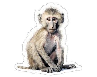 Entzückender Baby Affe Aufkleber, niedliches Tier Aufkleber für Laptop, Wasserflasche, Journal, umweltfreundliches Vinyl, wasserdicht, glänzend