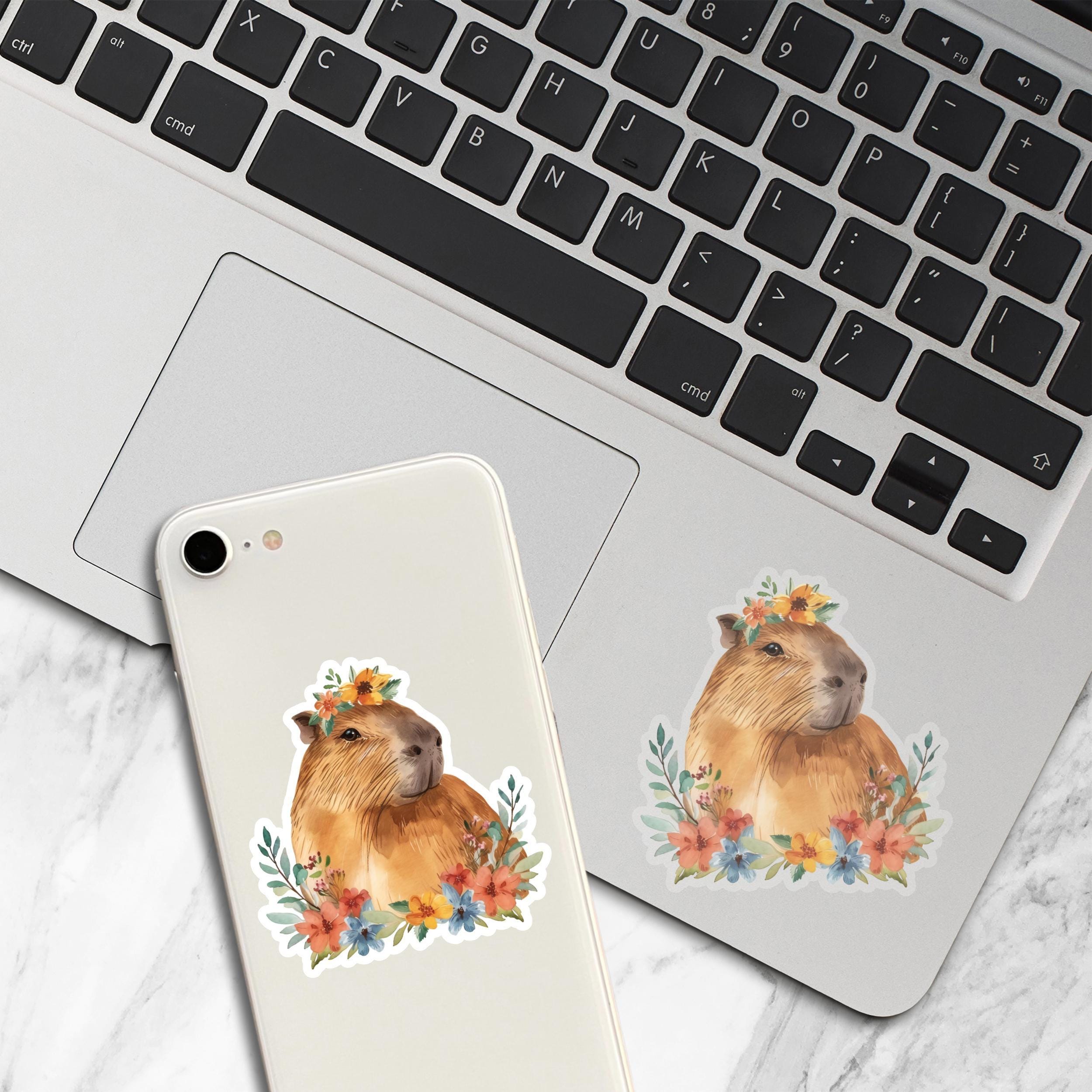 Flower Capybara Sticker, Waterproof Vinyl Sticker for Laptop Water ...