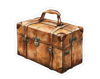 Vintage Suitcase Sticker, Retro Luggage Decal, Watercolor Art Sticker, Travel Gift, Adventure Awaits, Journaling Sticker