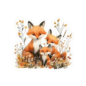 Cute Fox Family Sticker, Watercolor Art Fox Decal, Woodland Animal Decor, Vinyl Stickers for Laptop or Water Bottle