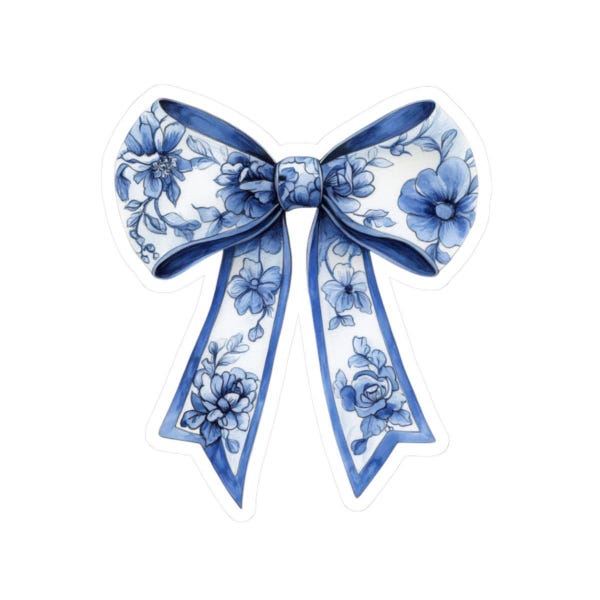 Blaue Blumen Schleife Aufkleber, Schleife Aufkleber, Chinoiserie Aufkleber, Laptop Aufkleber, Geschenk für sie, Journaling