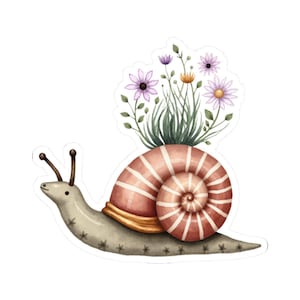 Snail Sticker, Flower Snail Decal, Cute Stickers, Laptop Sticker, Water Bottle Sticker, Gift for Her, Funny Stickers, Snail Lover