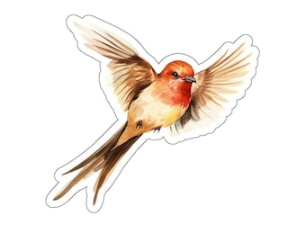 Watercolor Bird Sticker, Glossy Vinyl Decal, Waterproof, Eco-friendly Inks, Perfect For Laptop, Water Bottle, Window, Phone