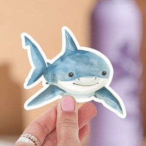 Cute Shark Vinyl Sticker, Waterproof Transparent Decal Laptop Water Bottle Phone Car Bumper Wall Window, Funny Shark Gift Idea