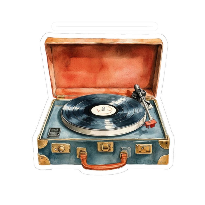 Retro Record Player Sticker, Watercolor Vinyl Sticker, Music Lover Gift ...