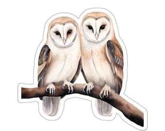 Owl Couple Sticker, Cute Barn Owl Vinyl Sticker, Watercolor Animal Decal for Laptop, Water Bottle, Journal, Best Friend Gift