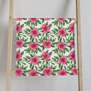 Pink Floral Hand Towel, Spring Flower Decor, Botanical Gift Idea, Pretty Bathroom Towel, Floral Kitchen Towel, Housewarming Gift