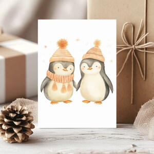 Cartões de Natal de casal de pinguins adoráveis, pacote com 10, pacote de cartões de felicitações de Natal fofos, cartões postais de pinguins em aquarela, cartões de Natal ecológicos