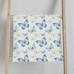 Blue Butterfly Hand Towel, Watercolor Art Towel, Spring Decor, Gift for Her, Housewarming Gift, Butterfly Lover Gift