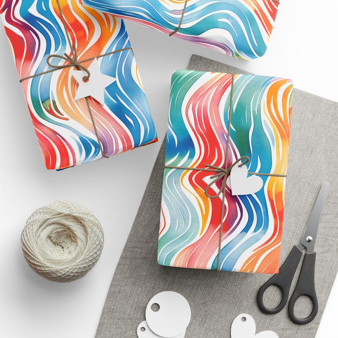 Vibrant Wave Design Wrapping Paper, Colorful Pattern Gift Wrap, Rainbow ...