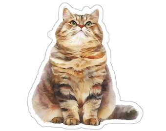 Sticker Chonky Cyperse kat, sticker schattig vet katje - waterdicht vinyl voor laptop telefoonhoes waterfles, grappig kattenliefhebber cadeau, huisdier kunst