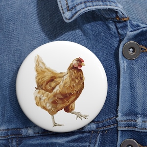 Chicken Design Pin Button, Decorative Badge for Clothes Bags Hats Jackets, Brown Hen Pinback Button, Farm Animal Collectible, Unique Gift