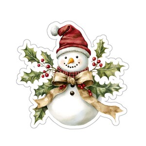 Sticker Bonhomme de neige avec houx, sticker mignon bonhomme de neige de Noël, décoration festive, bouteille d'eau pour ordinateur portable autocollant planificateur
