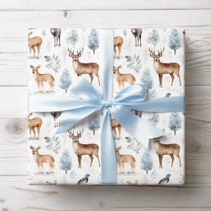Rustic Deer Forest Wrapping Paper, Woodland Animal Gift Wrap, Deer and Bird Pattern, Rustic Christmas Wrapping, Holiday Gift Wrap
