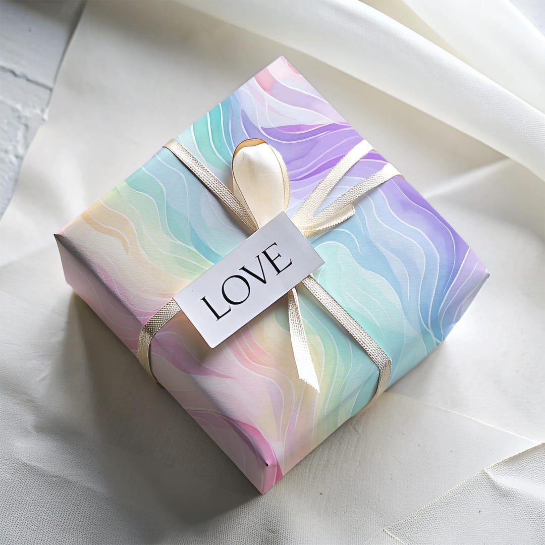 Pastel Rainbow Wrapping Paper, Watercolor Gift Wrap for Her, Birthday ...