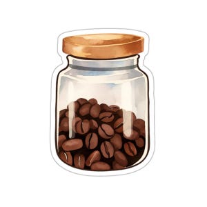 Coffee Bean Jar Sticker, Watercolor Art Decal, Coffee Lover Gift, Laptop Sticker, Waterproof Stickers, Cute Sticker, Vinyl Decal