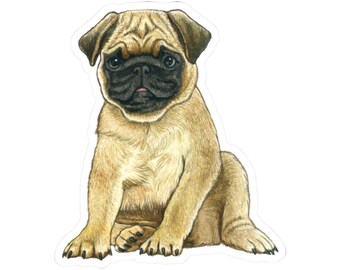 Cute Pug Puppy Sticker, Vinyl Waterproof Decal, Laptop Sticker, Funny Pug Dog Sticker, Water Bottle Decal, Eco Friendly Dog Sticker