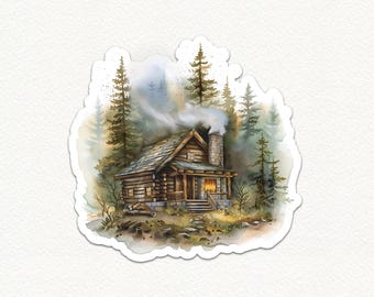 Cozy Cabin in the Woods Sticker, Nature Cabin Decal, Rustic Wilderness Sticker, Cabin Lover Gift, Perfect for Laptop, Water Bottle
