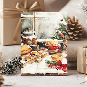 Cartões postais de Natal vintage, cartões de cena de mesa de feriado, pacote com 10, conjunto de papelaria de Natal ecológico, cartões de felicitações de Natal com envelopes