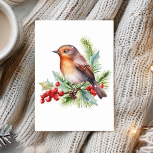 Schöne Aquarell Weihnachtskarten 10er Pack, Urlaub Grußkarten Eco freundlich, Weihnachten Robin Vogel Design