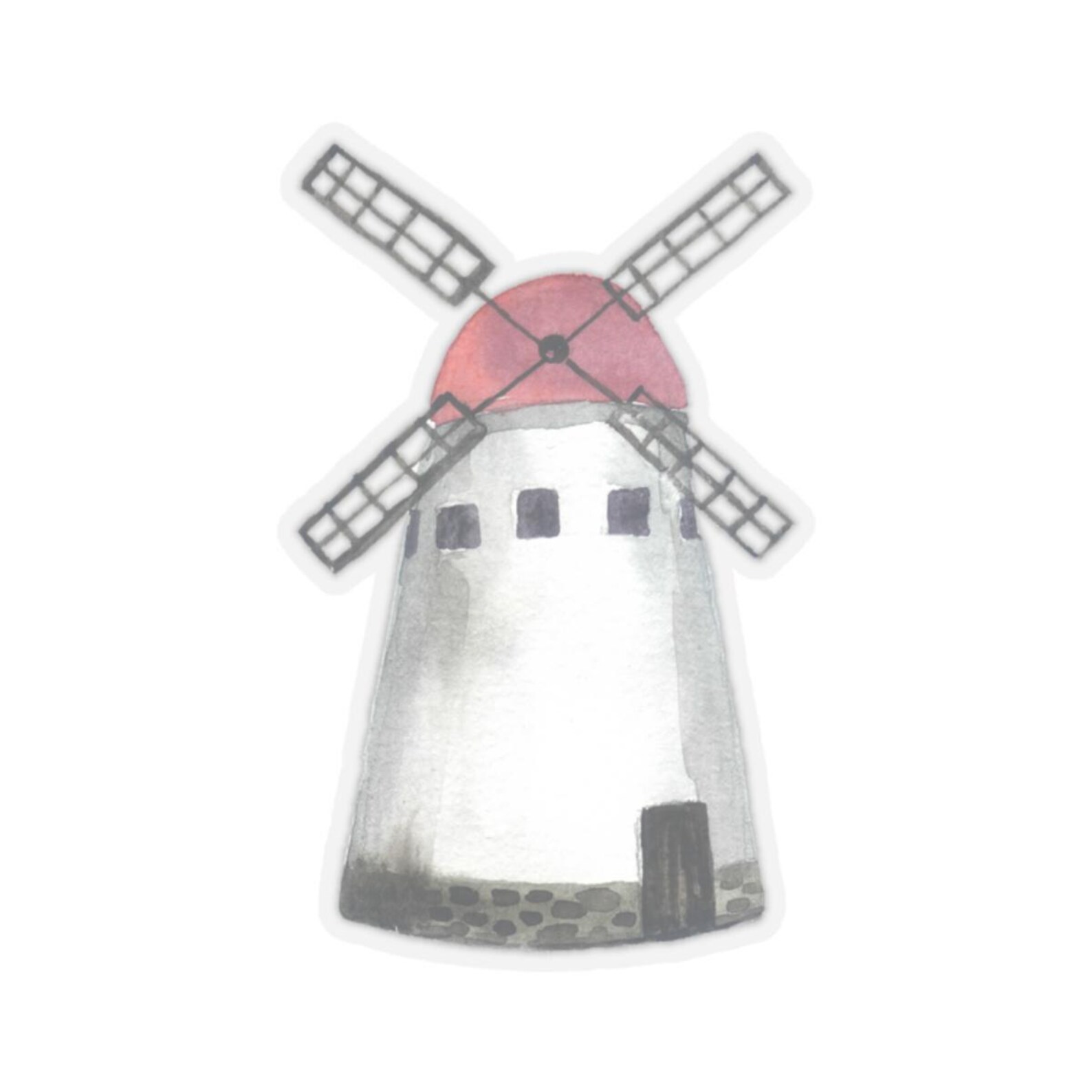 Watercolor Windmill Sticker, Dutch Landscape Decal, Cute Laptop Sticker ...
