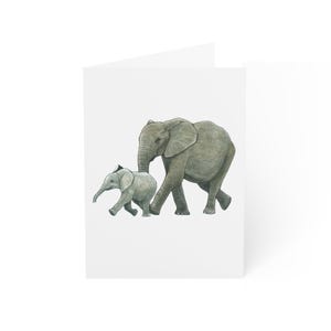 Süße Elefanten Familie Grußkarten, 10er Pack oder Einzel Klappkarte mit Umschlag, Leere Innenseite, Aquarell Postkarte Briefpapier Geschenkset